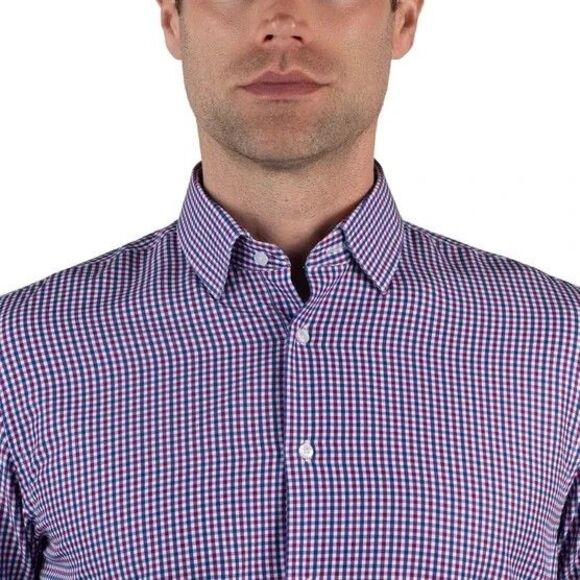 Nautica Mens XL 17-17.5 36/37 Shirt Purple Performance Slim Fit Dress Button New - Picture 9 of 10